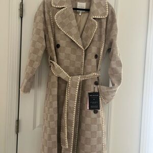 Avec Les Filles Tan Checkered Trench Coat